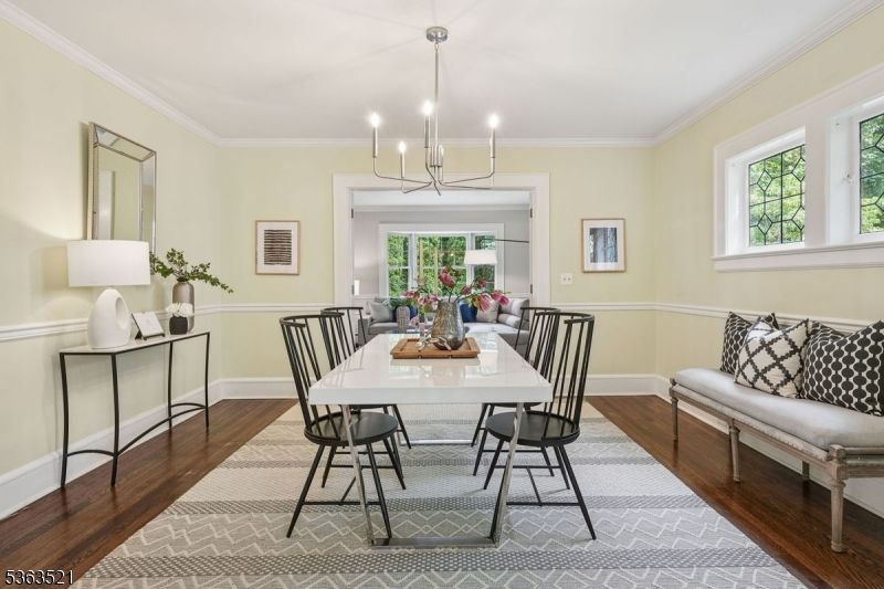 Chandelier, Dining room, Interior, Wood Texture Flooring