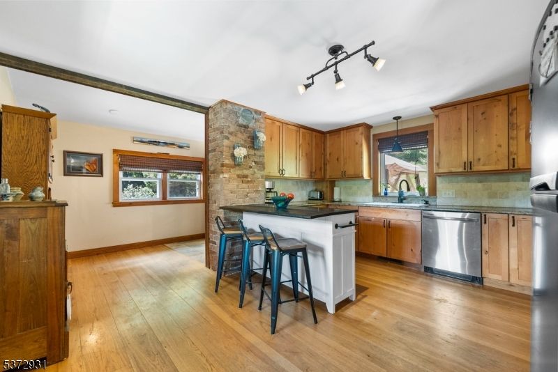 Interior, Kitchen, Stone Walls, Wood Texture Flooring