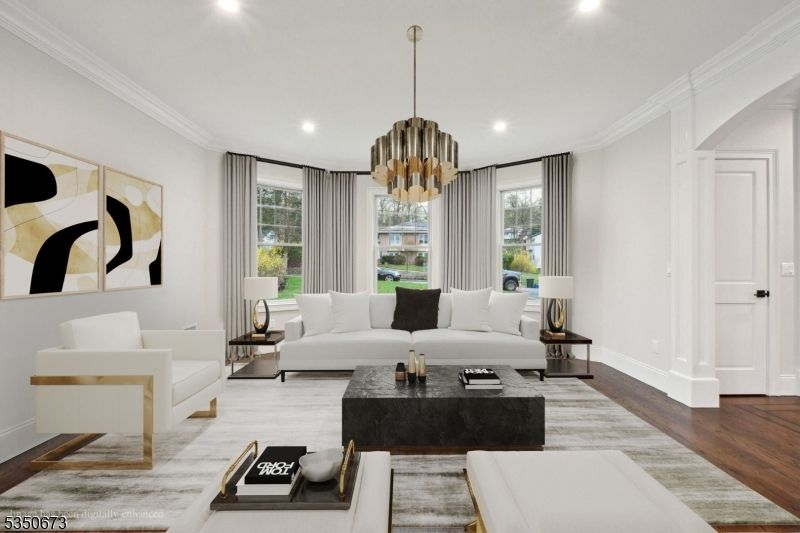 Chandelier, Interior, Living room, Pendant Lights, Recessed Lighting, Wood Texture Flooring