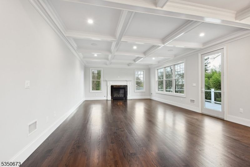 Empty room, Fireplace, Interior, Recessed Lighting, Wood Texture Flooring