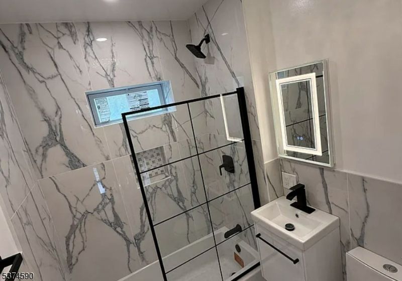 Bathroom, Glass Shower, Interior, Marble Walls