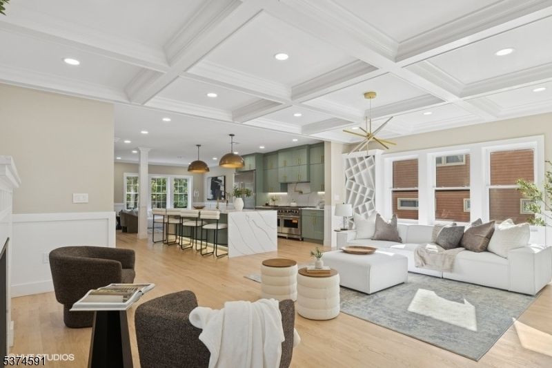 Interior, Kitchen, Living room, Pendant Lights, Recessed Lighting, Stainless Steel Appliances, Wood Texture Flooring