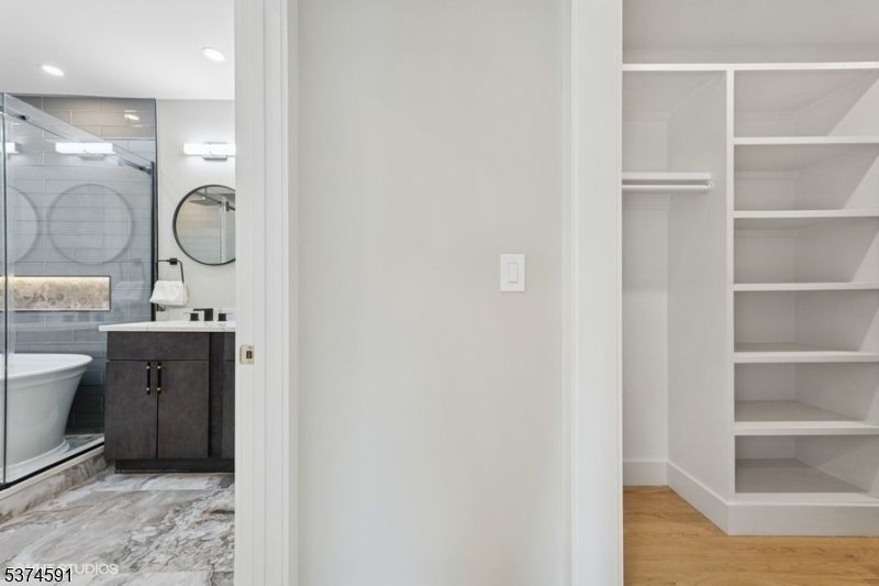 Bathroom, Interior, Recessed Lighting, Wood Texture Flooring