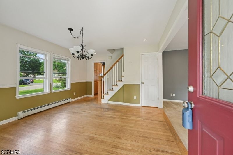 Chandelier, Empty room, Interior, Recessed Lighting, Wood Texture Flooring