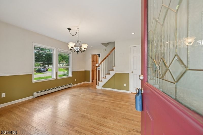 Chandelier, Empty room, Interior, Recessed Lighting, Wood Texture Flooring