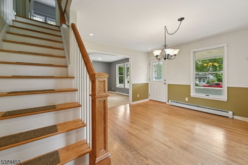 Chandelier, Empty room, Interior, Recessed Lighting, Wood Texture Flooring