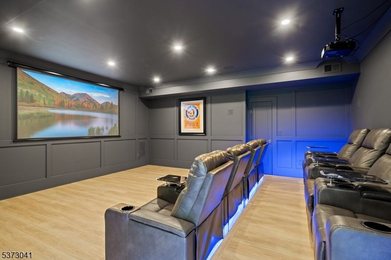 Home Theatre Room, Interior, Projection Screen, Recessed Lighting, Theatre Room, Wood Texture Flooring
