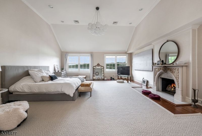 Bedroom, Chandelier, Fireplace, Interior, Recessed Lighting
