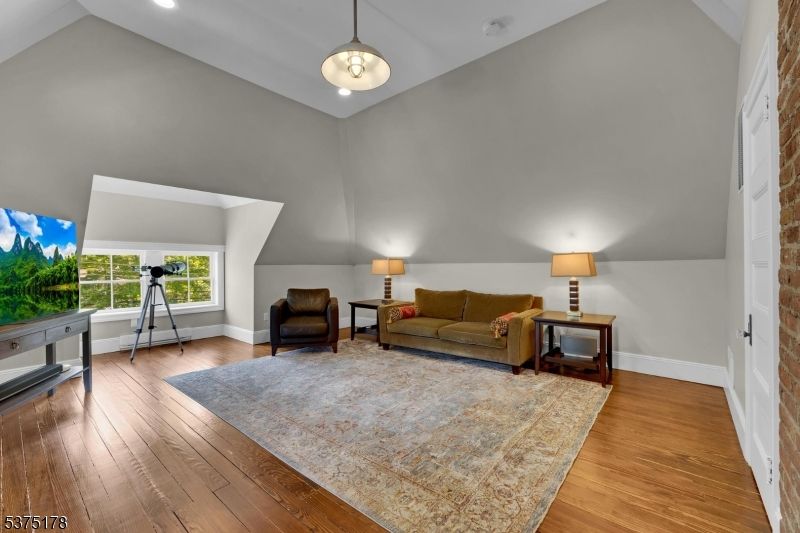 Interior, Living room, Pendant Lights, Recessed Lighting, Stone Walls, Wood Texture Flooring