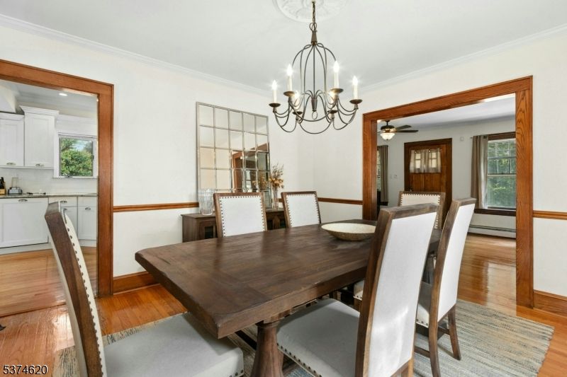Chandelier, Dining room, Interior, Wood Texture Flooring