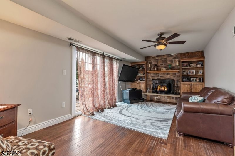 Fireplace, Interior, Living room, Stone Walls, Wood Texture Flooring