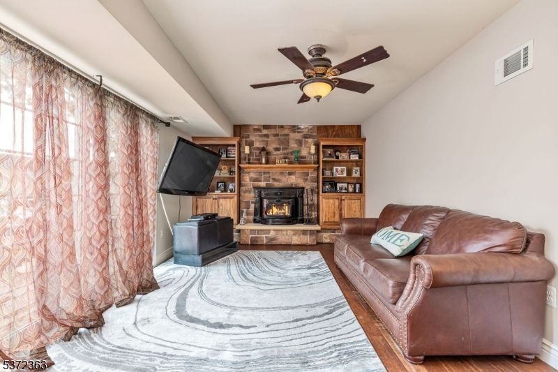 Fireplace, Interior, Living room, Stone Walls, Wood Texture Flooring