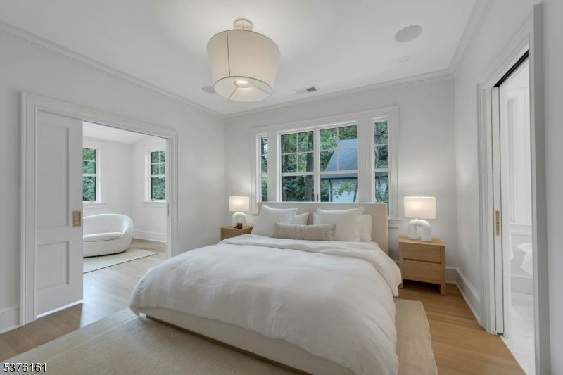 Bedroom, Interior, Pendant Lights, Wood Texture Flooring