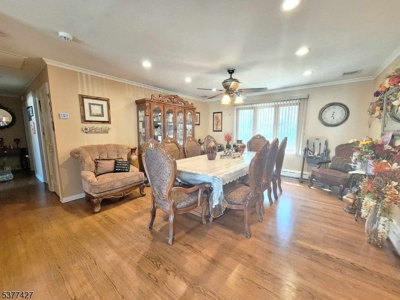 Dining room, Interior, Recessed Lighting, Wood Texture Flooring