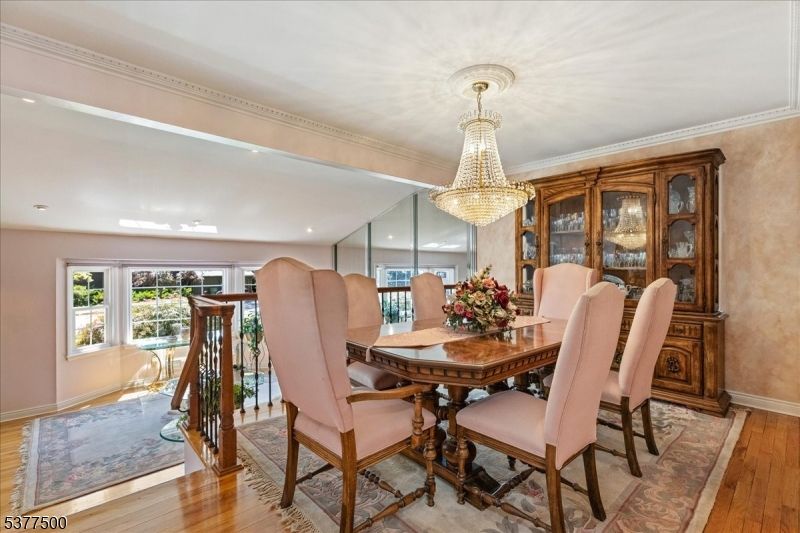 Chandelier, Dining room, Interior, Recessed Lighting, Wood Texture Flooring
