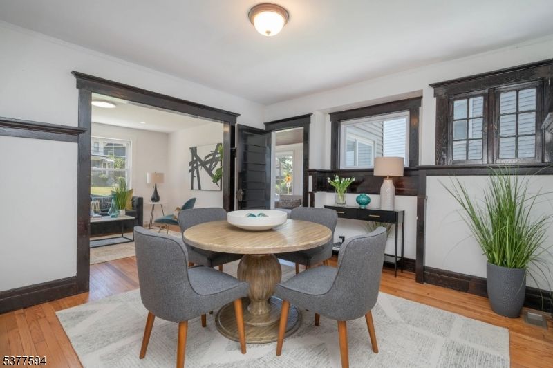 Dining room, Interior, Recessed Lighting, Wood Texture Flooring