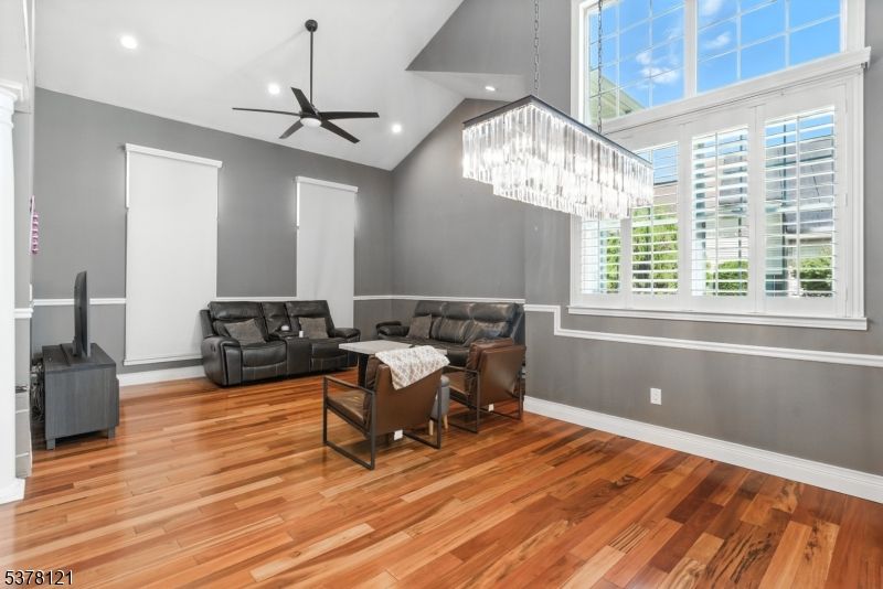 Chandelier, Interior, Living room, Recessed Lighting, Wood Texture Flooring