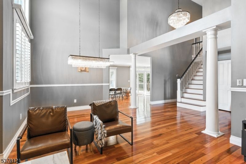 Chandelier, Dining room, Interior, Pendant Lights, Wood Texture Flooring