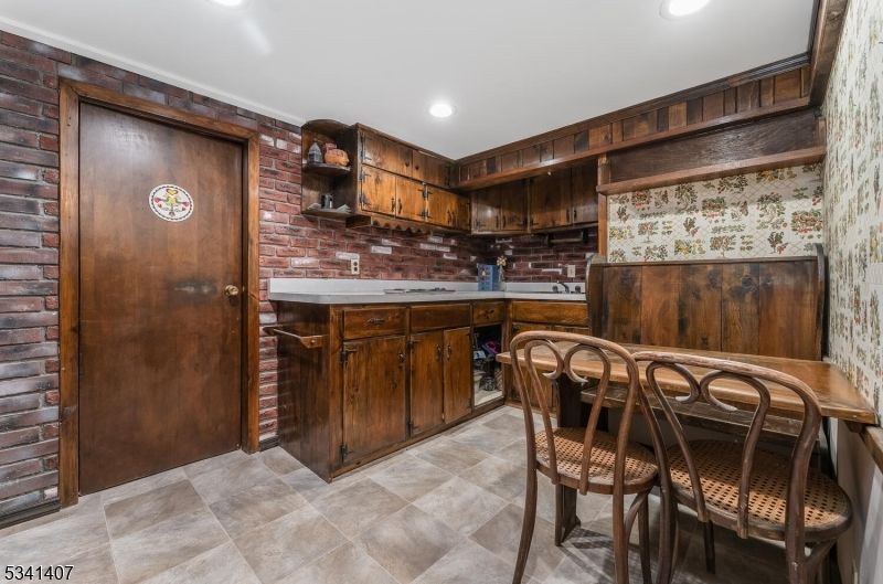 Interior, Kitchen, Recessed Lighting, Stone Walls