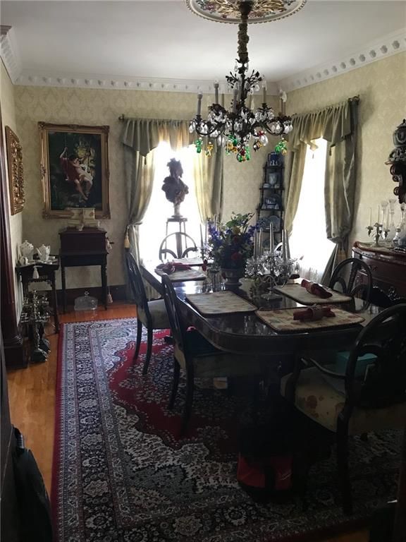 Chandelier, Dining room, Interior, Wood Texture Flooring