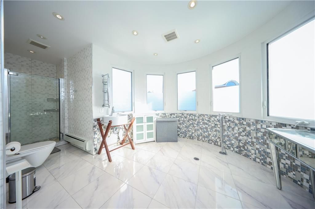 Bathroom, Glass Shower, Interior, Marble, Recessed Lighting