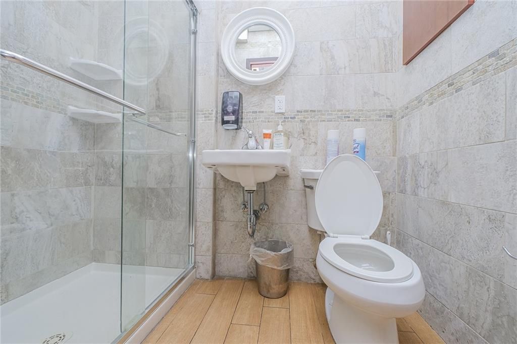 Bathroom, Glass Shower, Interior, Wood Texture Flooring