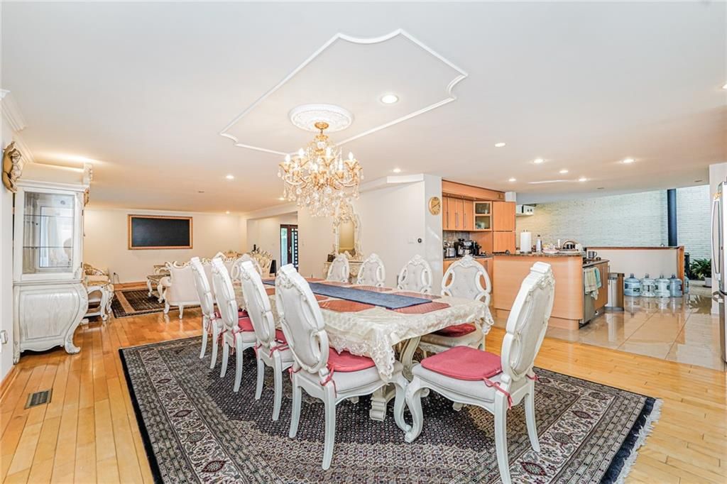 Chandelier, Dining room, Interior, Kitchen, Living room, Recessed Lighting, Wood Texture Flooring