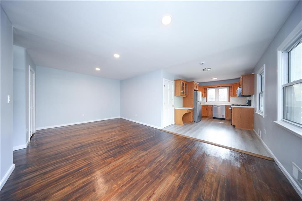Empty room, Interior, Kitchen, Recessed Lighting, Wood Texture Flooring
