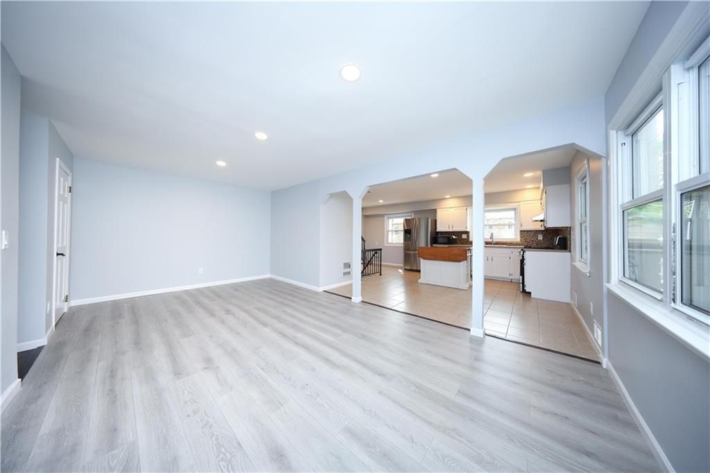 Empty room, Interior, Kitchen, Recessed Lighting, Wood Texture Flooring