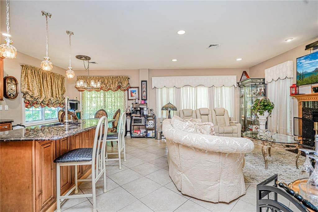 Dining room, Fireplace, Interior, Living room, Pendant Lights, Recessed Lighting