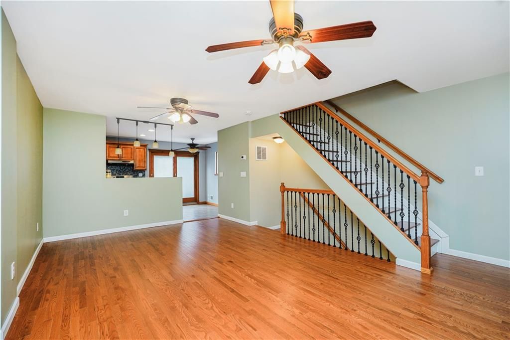 Empty room, Interior, Kitchen, Recessed Lighting, Wood Texture Flooring