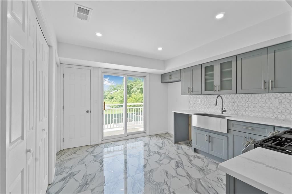 Interior, Kitchen, Marble, Recessed Lighting, Stainless Steel Appliances