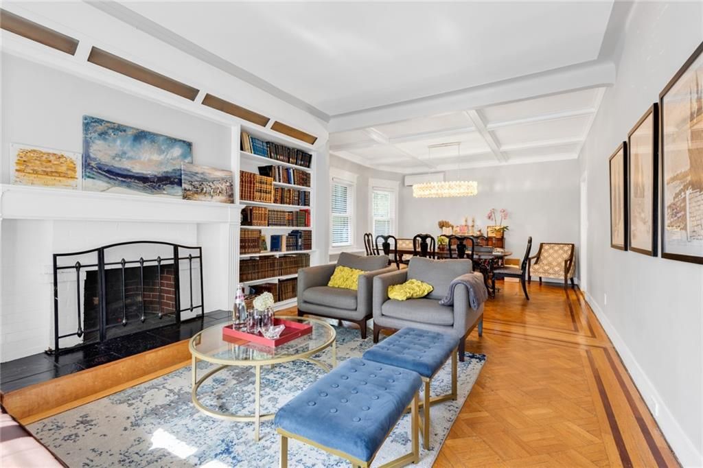 Chandelier, Dining room, Fireplace, Interior, Living room, Wood Texture Flooring