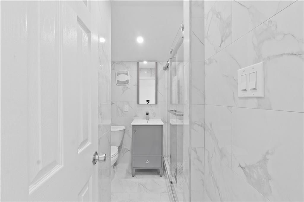 Bathroom, Glass Shower, Interior, Marble, Marble Walls, Recessed Lighting