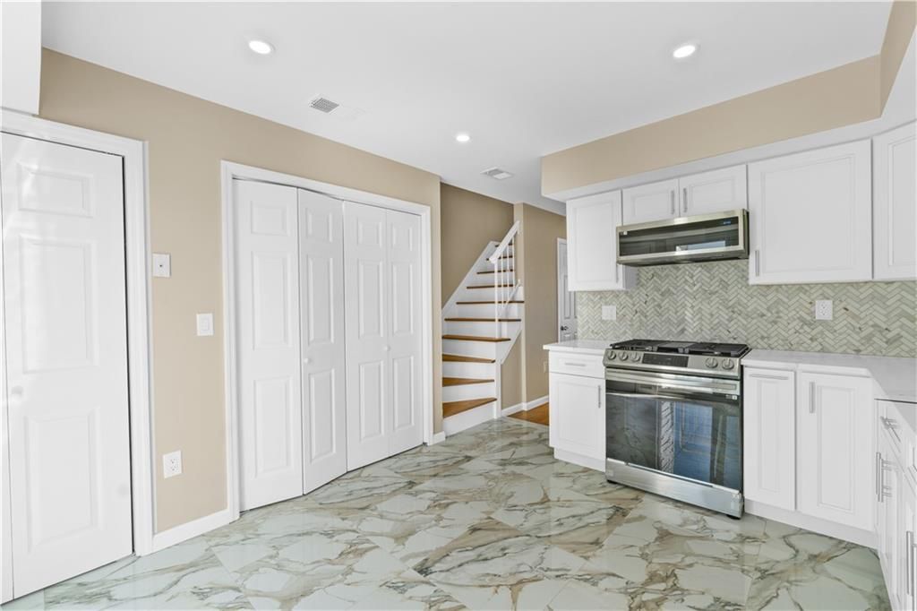 Interior, Kitchen, Marble, Recessed Lighting, Stainless Steel Appliances