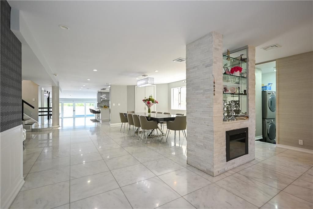 Dining room, Fireplace, Interior, Recessed Lighting
