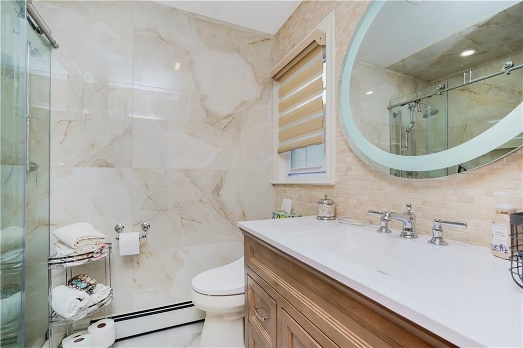 Bathroom, Glass Shower, Interior, Marble Walls, Recessed Lighting
