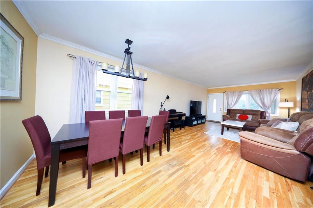 Dining room, Interior, Living room, Pendant Lights, Wood Texture Flooring