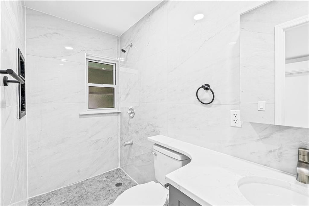 Bathroom, Glass Shower, Interior, Marble Walls, Recessed Lighting