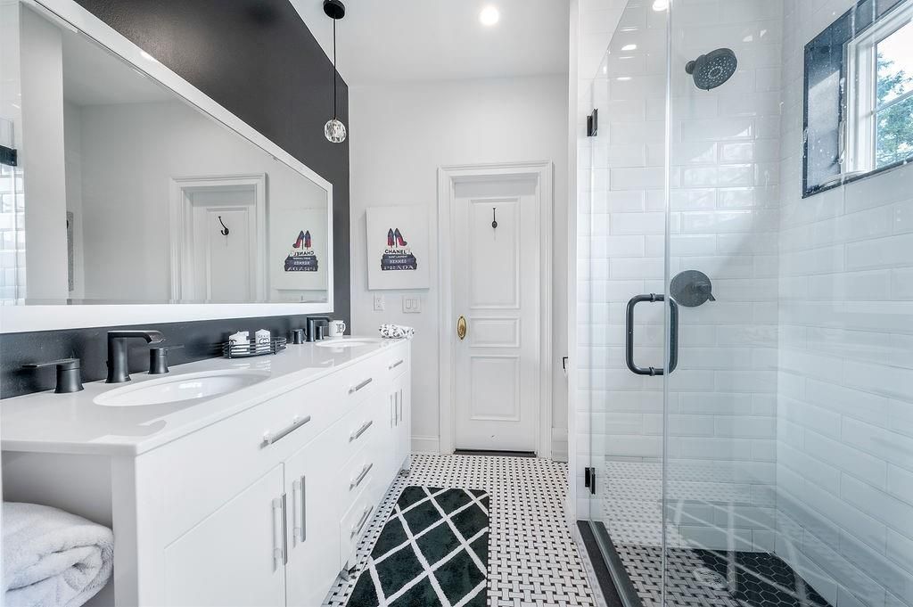 Bathroom, Dual Sink Vanities, Glass Shower, Interior, Recessed Lighting