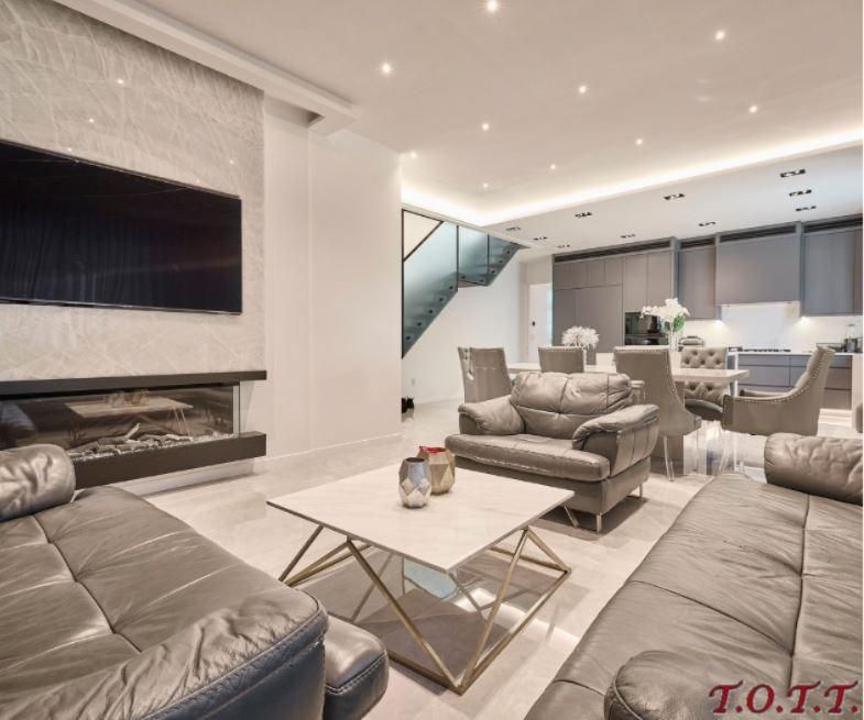 Dining room, Fireplace, Interior, Living room, Recessed Lighting