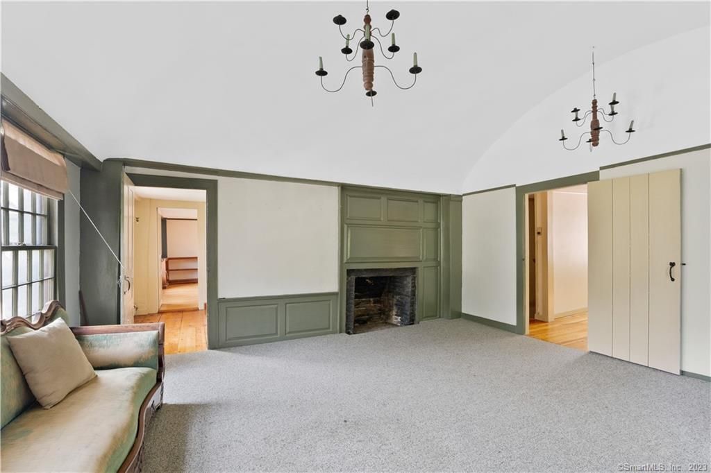 Chandelier, Empty room, Fireplace, Interior, Wood Texture Flooring