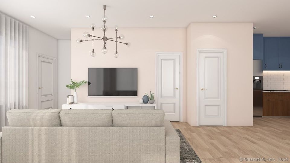 Interior, Kitchen, Living room, Pendant Lights, Recessed Lighting, Wood Texture Flooring