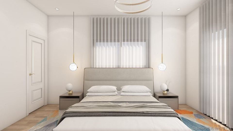 Bedroom, Interior, Pendant Lights, Recessed Lighting, Wood Texture Flooring