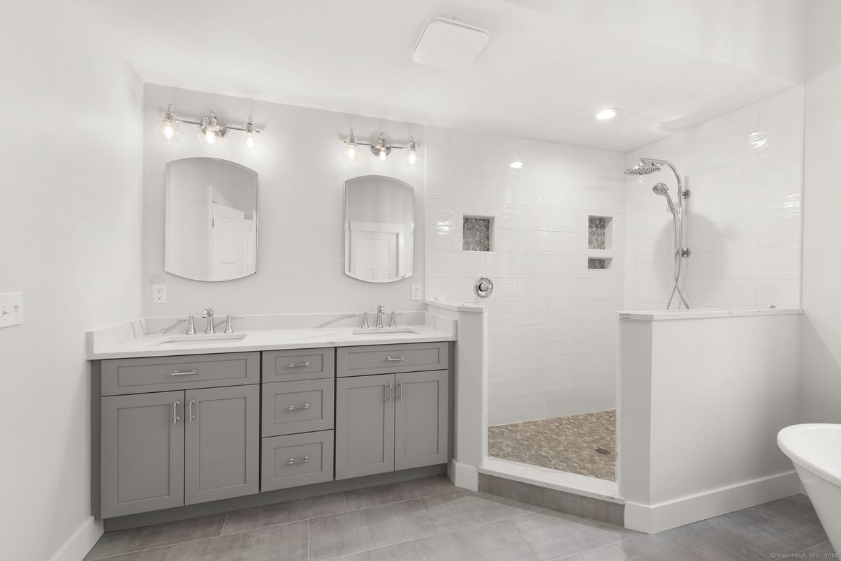Bathroom, Dual Sink Vanities, Glass Shower, Interior, Recessed Lighting