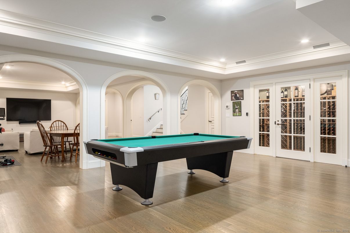 Billiard Table, Game Room, Interior, Recessed Lighting, Wood Texture Flooring