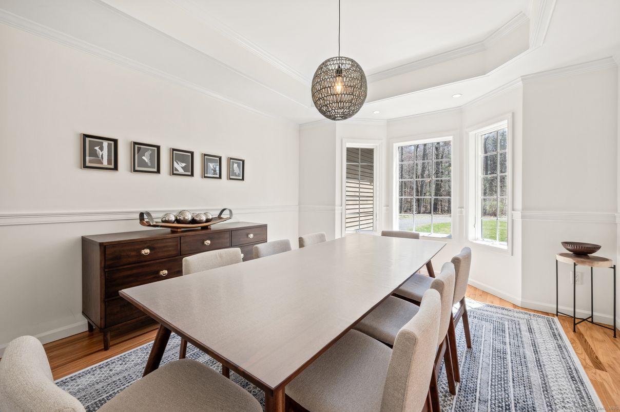 Dining room, Interior, Pendant Lights, Wood Texture Flooring