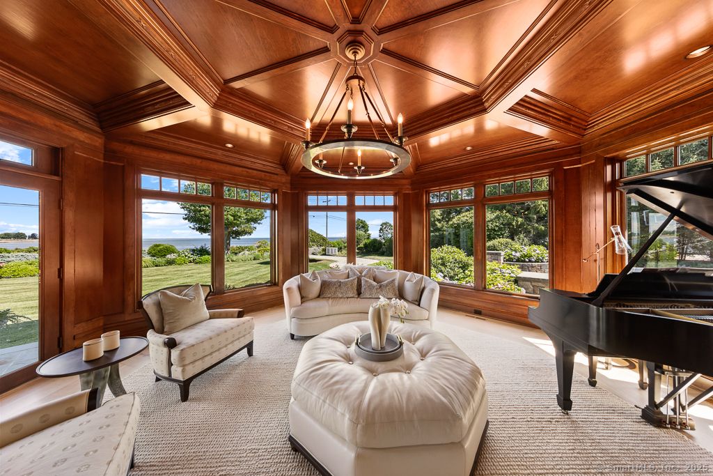 Chandelier, Interior, Living room, Piano, Recessed Lighting, Wooden Ceilings, Wooden Walls