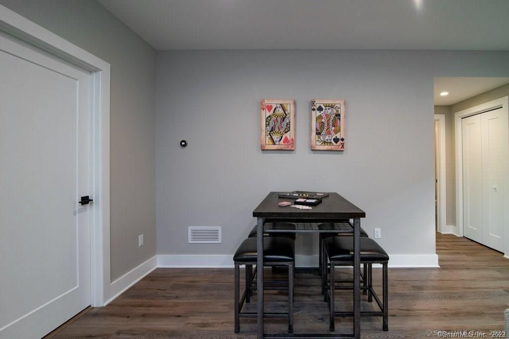 Dining room, Interior, Recessed Lighting, Wood Texture Flooring