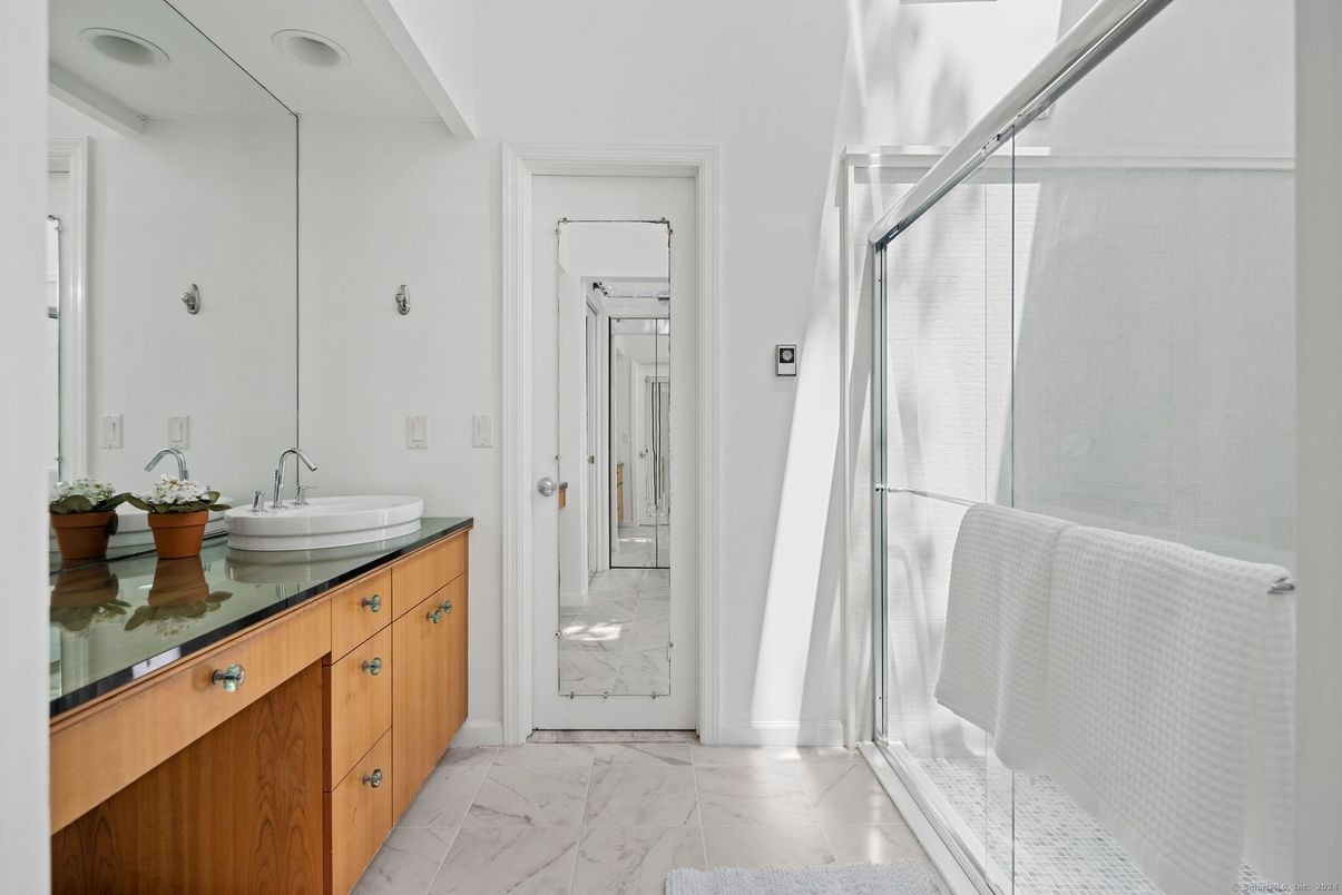 Bathroom, Dual Sink Vanities, Glass Shower, Interior, Marble